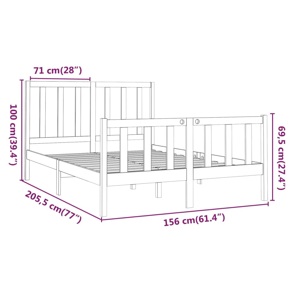 Bed Frame without Mattress Black 150x200 cm Solid Wood Pine