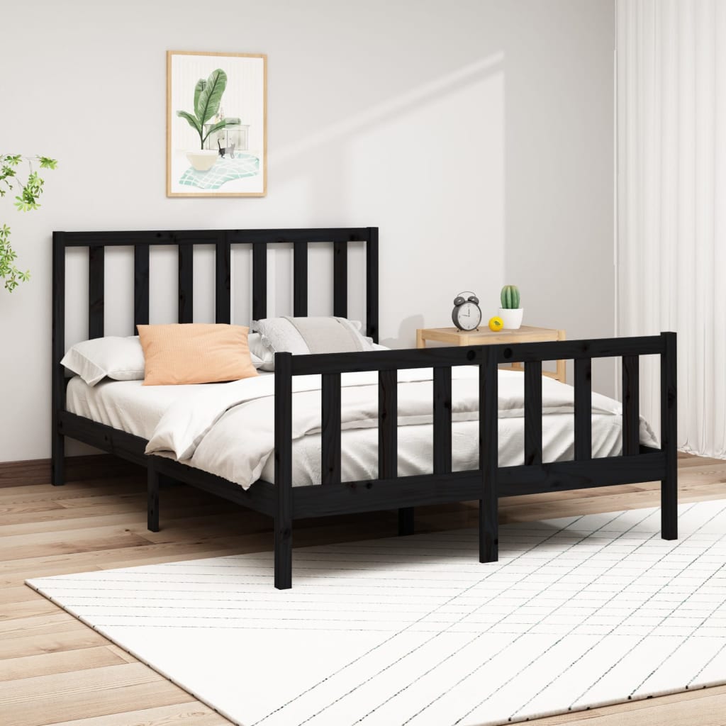 Bed Frame without Mattress Black 150x200 cm Solid Wood Pine