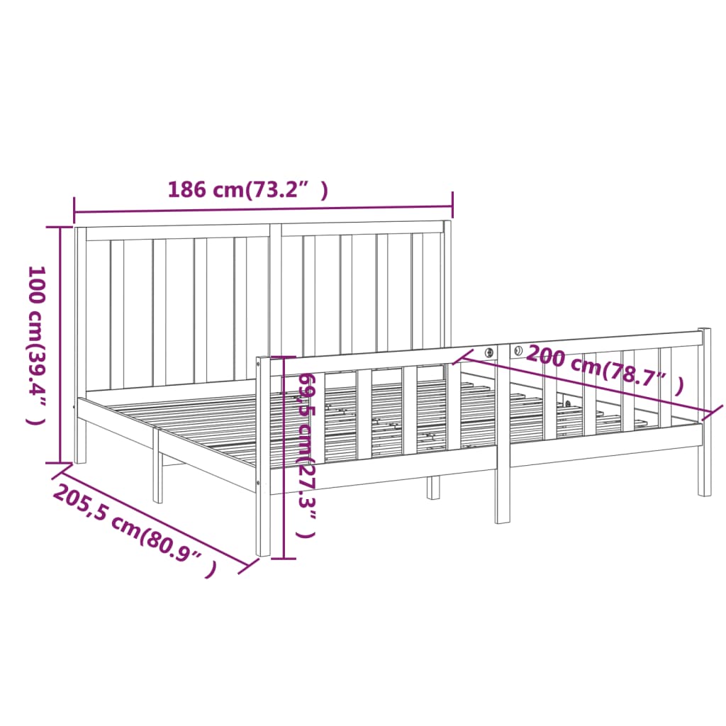 Bed Frame without Mattress Black 183x203 cm King Solid Wood Pine