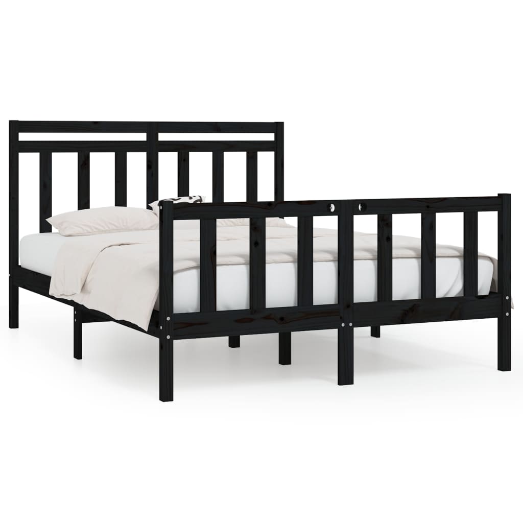 Bed Frame without Mattress Black Solid Wood Pine 150x200 cm