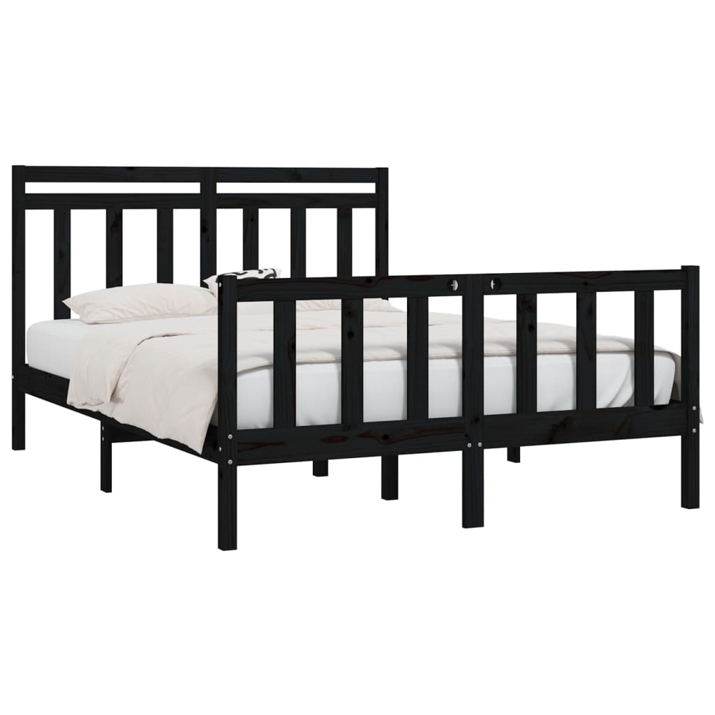 Bed Frame without Mattress Black Solid Wood Pine 150x200 cm
