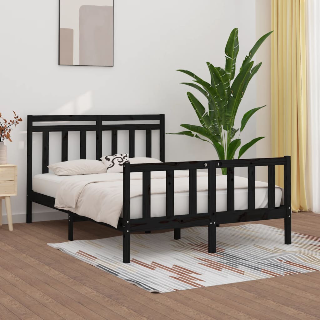Bed Frame without Mattress Black Solid Wood Pine 150x200 cm