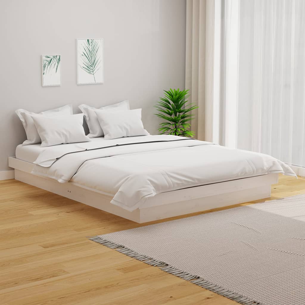 Bed Frame without Mattress White Solid Wood 135x190 cm