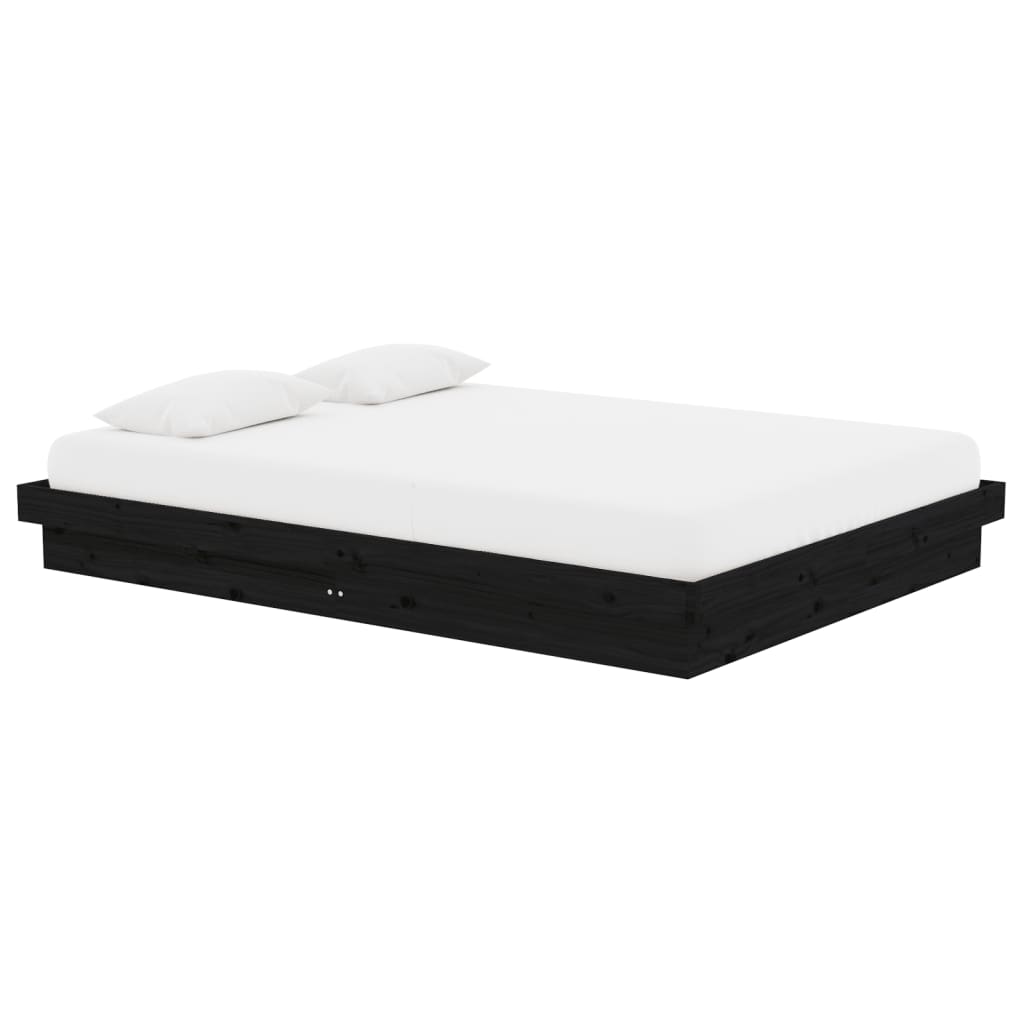 Bed Frame without Mattress Black Solid Wood 135x190 cm