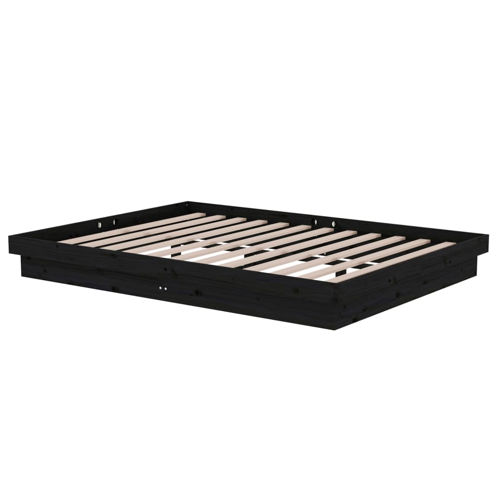 Bed Frame without Mattress Black Solid Wood 135x190 cm