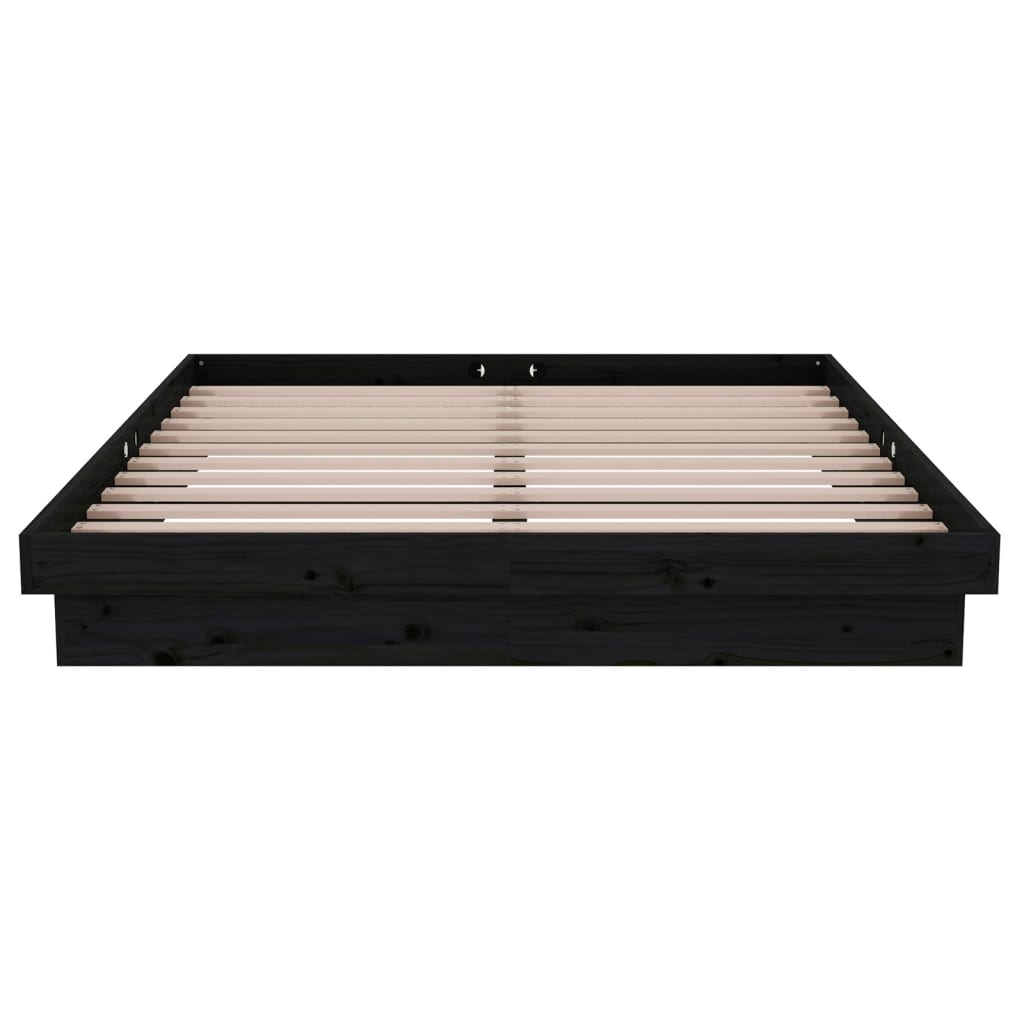 Bed Frame without Mattress Black Solid Wood 135x190 cm