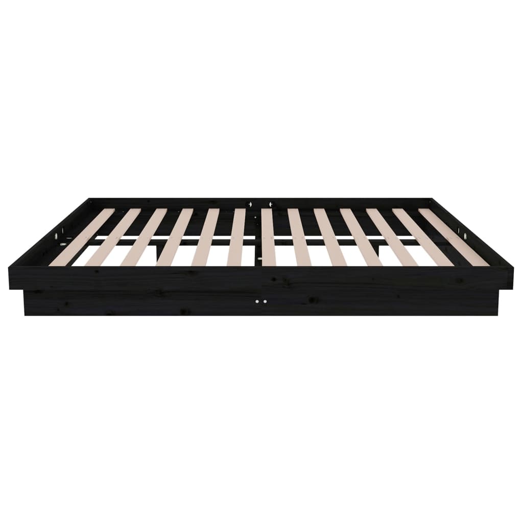 Bed Frame without Mattress Black Solid Wood 135x190 cm
