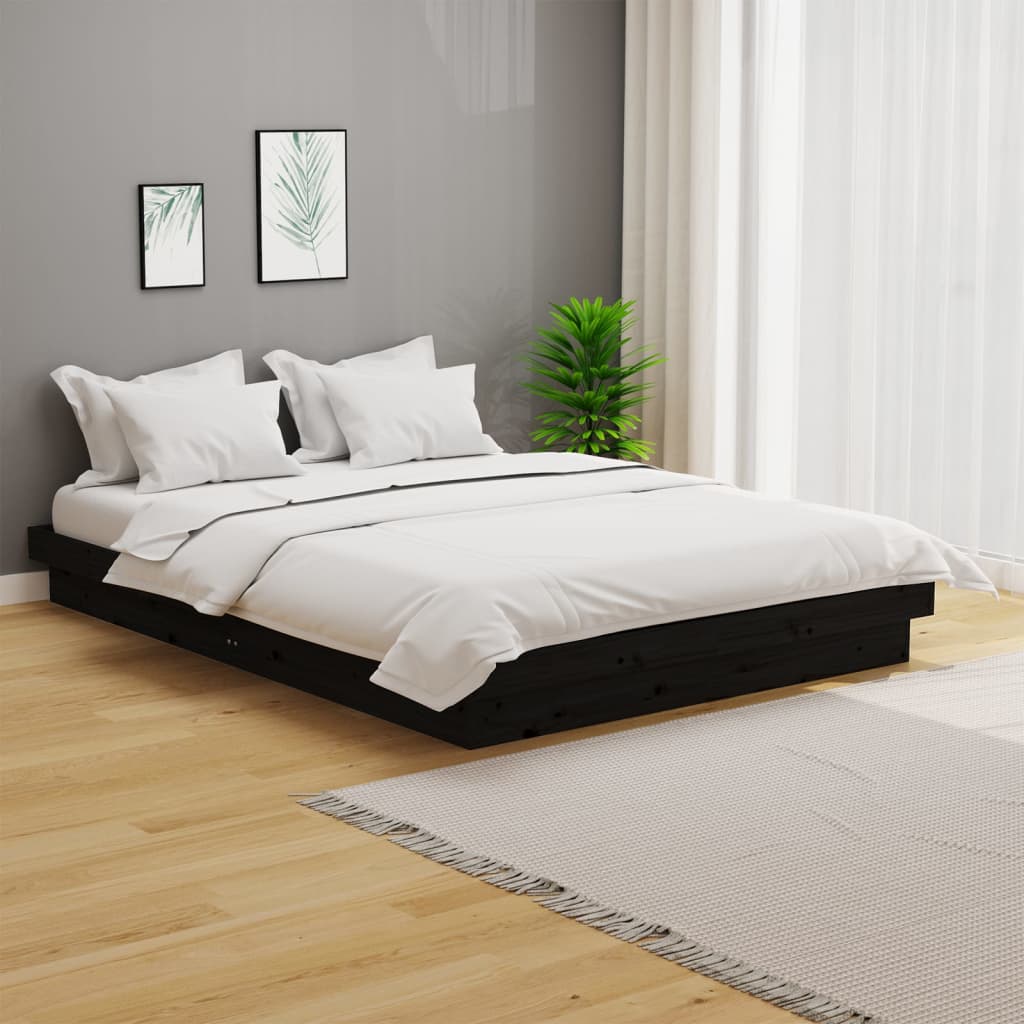 Bed Frame without Mattress Black Solid Wood 135x190 cm