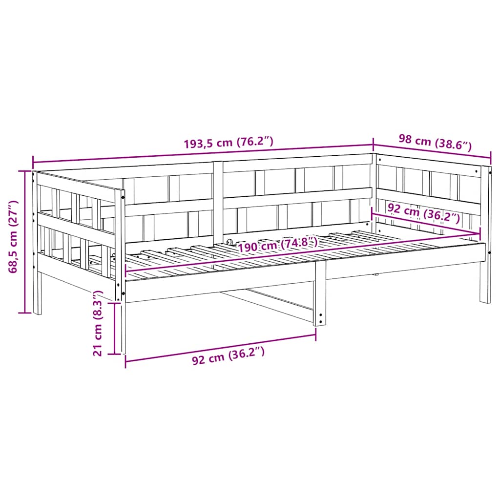 Day Bed without Mattress Honey Brown Solid Wood Pine 90x190 cm