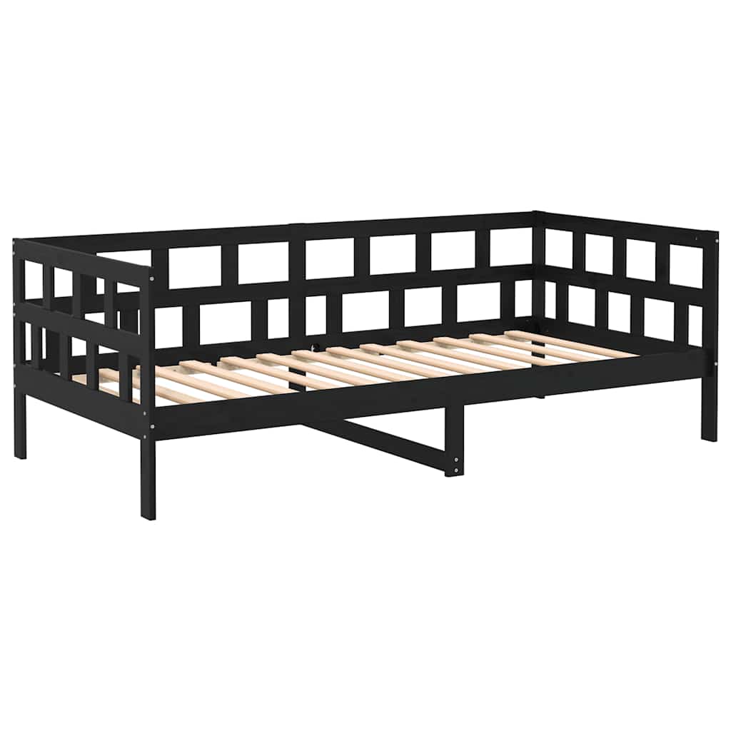 Day Bed without Mattress Black Solid Wood Pine 90x190 cm