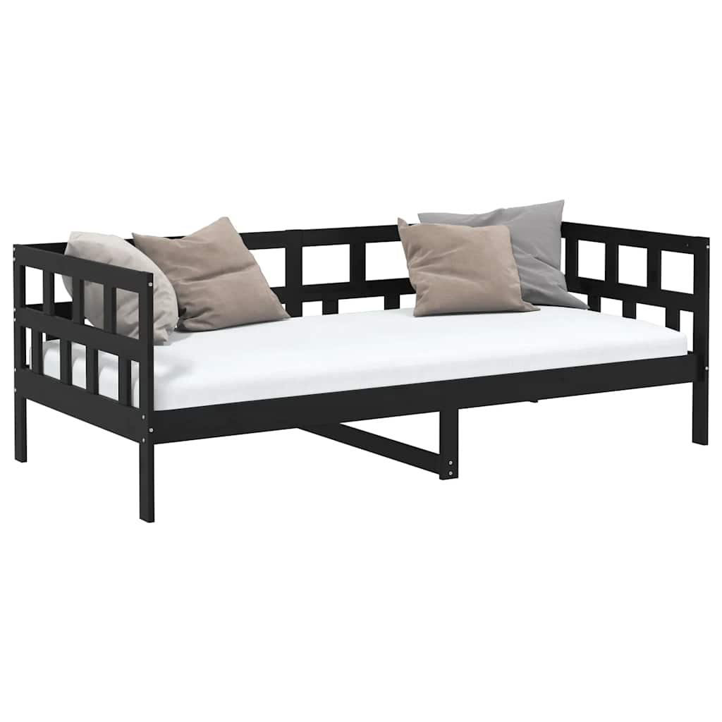 Day Bed without Mattress Black Solid Wood Pine 90x190 cm