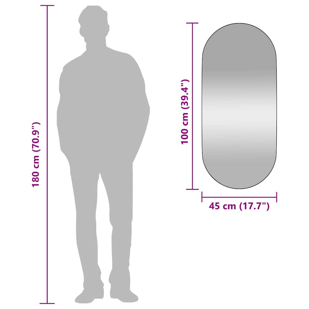 Wall-mounted Mirror Black 45x100 cm Oval