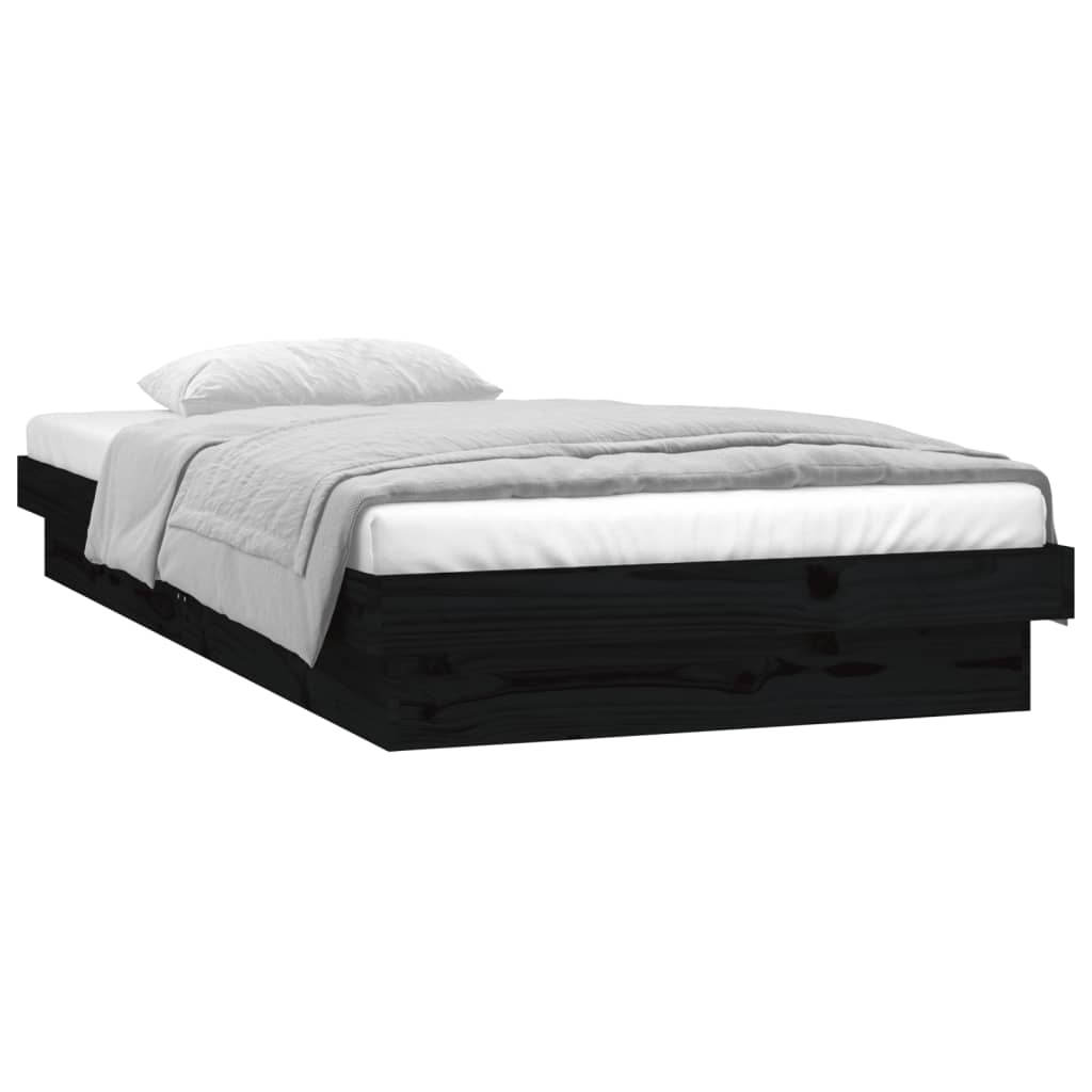 LED Bed Frame without Mattress Black 90x190 cm Solid Wood