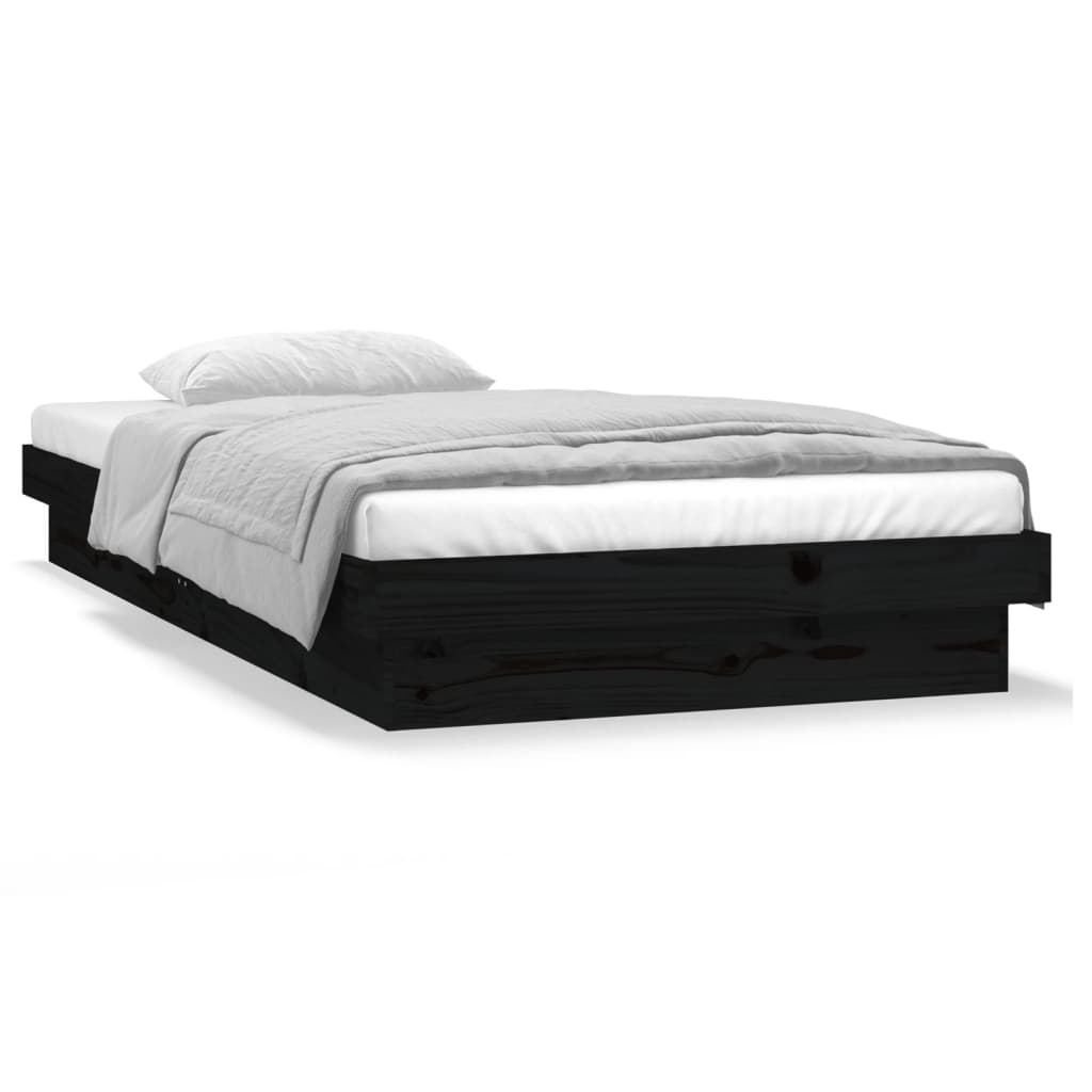 LED Bed Frame without Mattress Black 90x190 cm Solid Wood