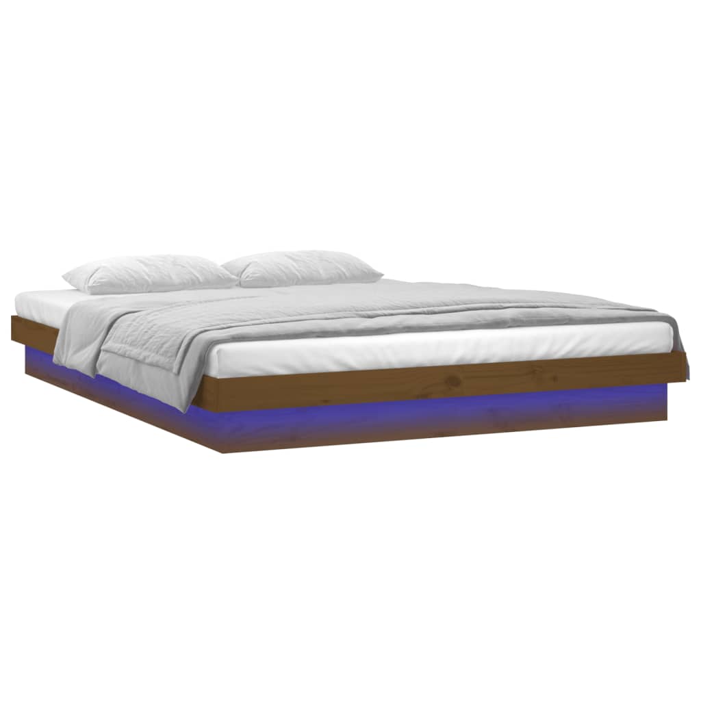 LED Bed Frame without Mattress Honey Brown 135x190 cm Solid Wood