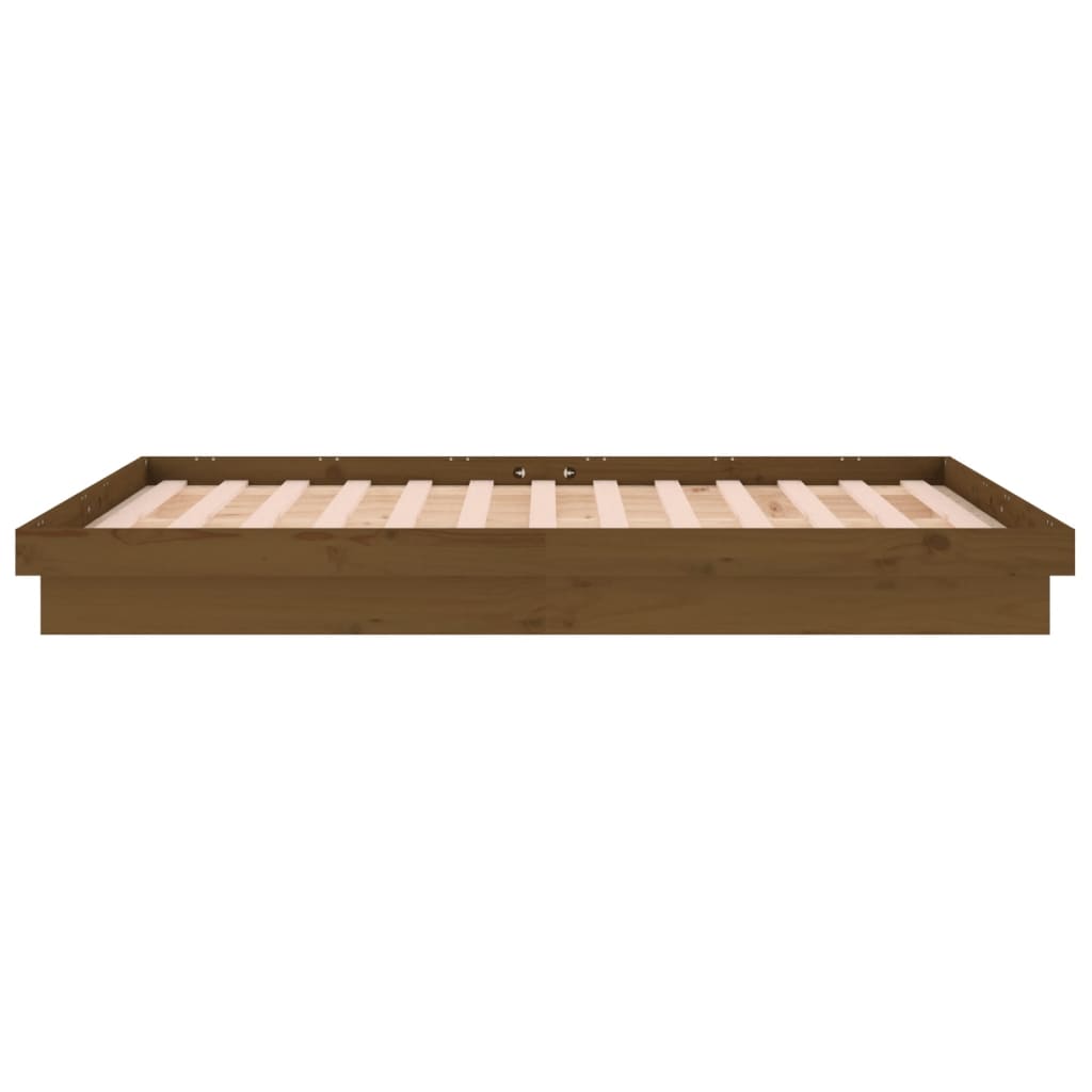 LED Bed Frame without Mattress Honey Brown 135x190 cm Solid Wood