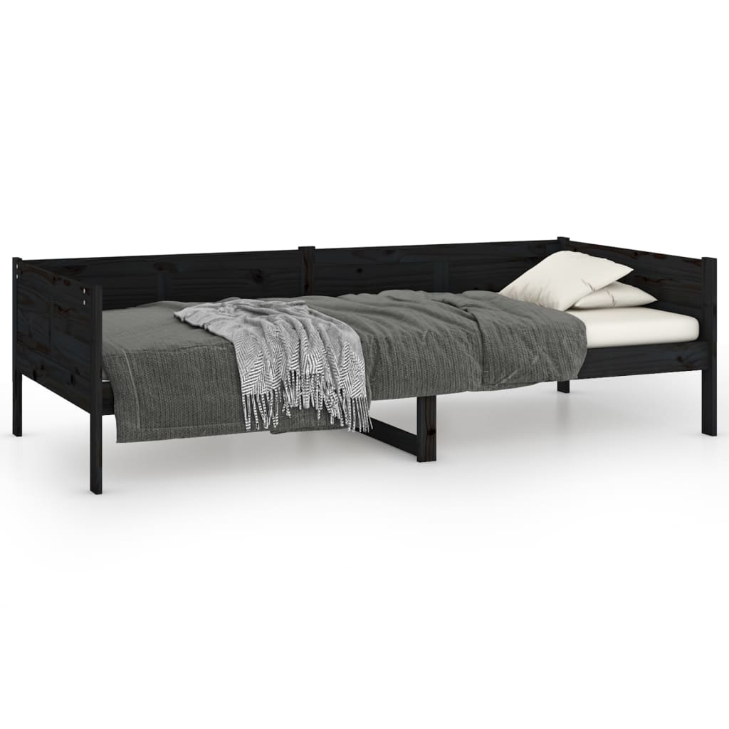 Day Bed without Mattress Black Solid Wood Pine 90x190 cm