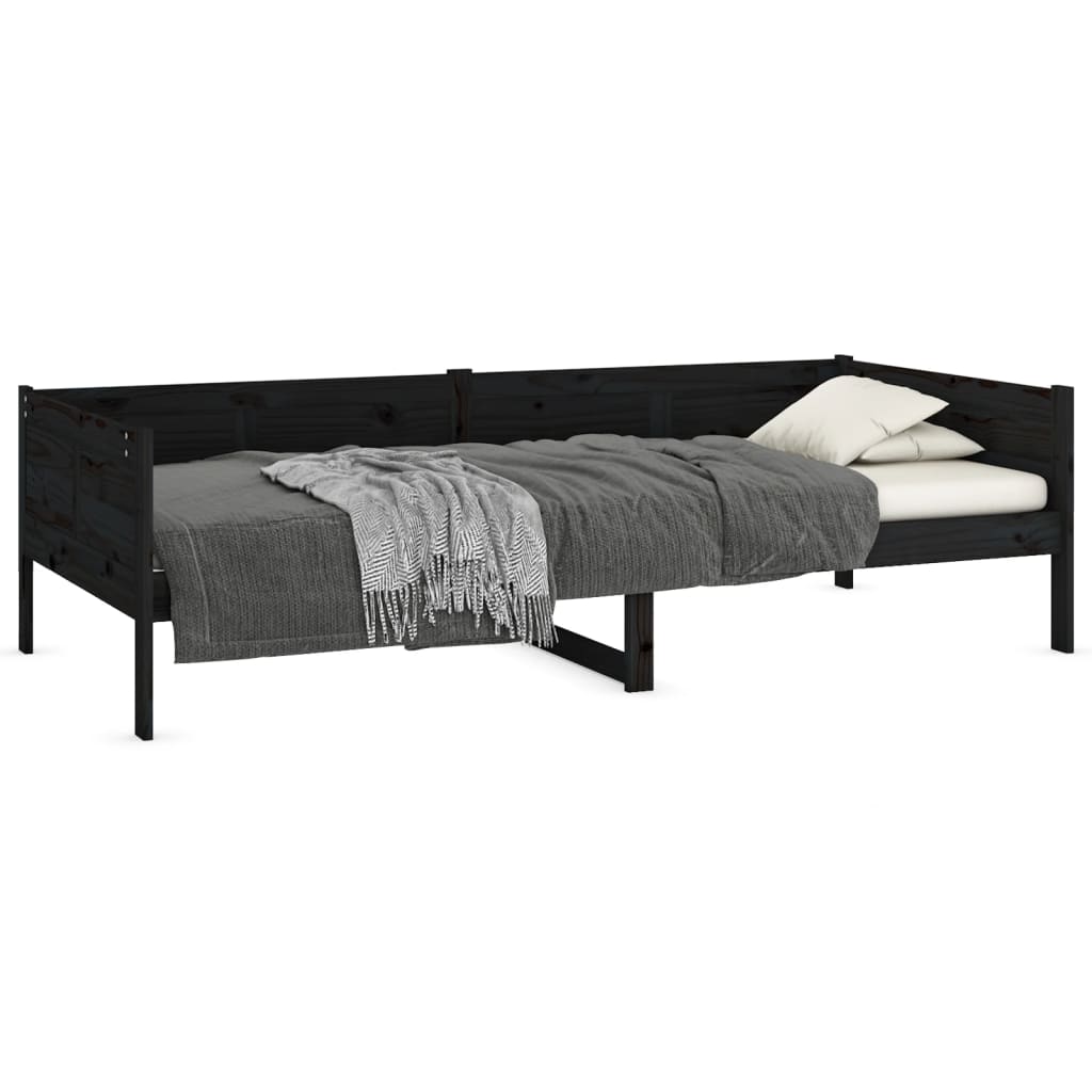 Day Bed without Mattress Black Solid Wood Pine 90x190 cm