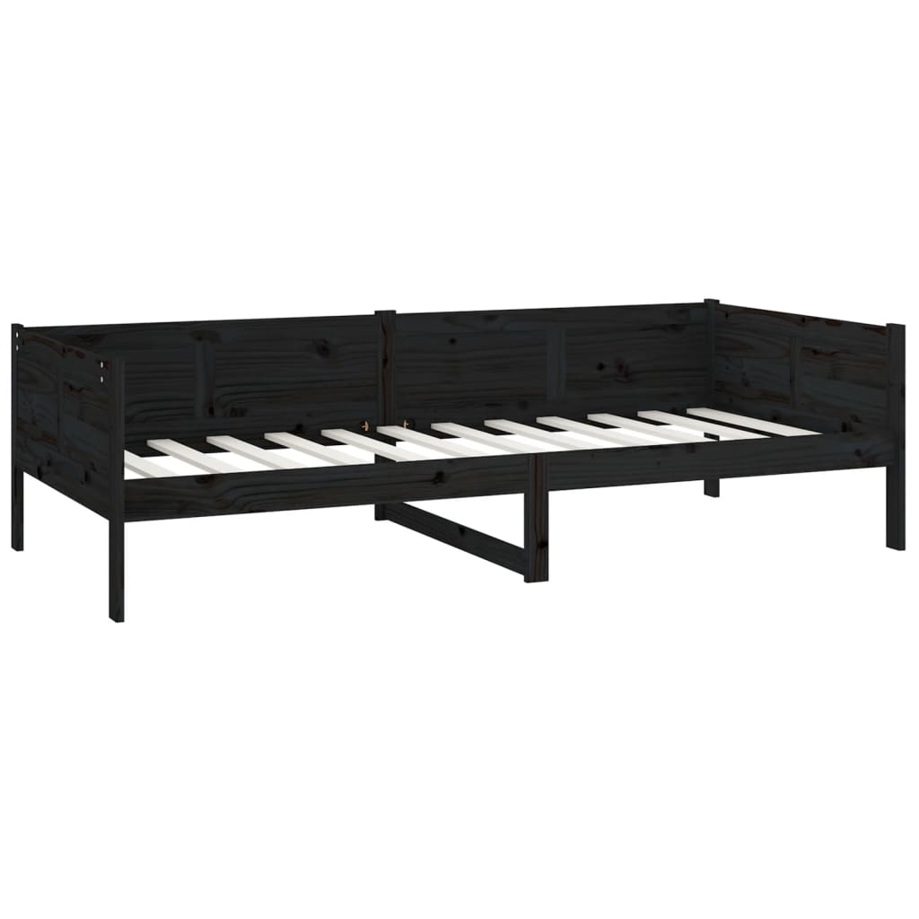 Day Bed without Mattress Black Solid Wood Pine 90x190 cm