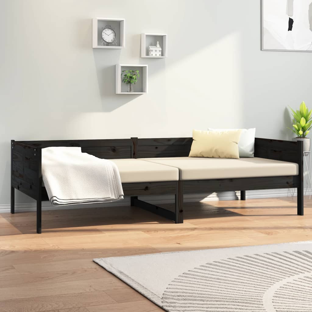 Day Bed without Mattress Black Solid Wood Pine 90x190 cm
