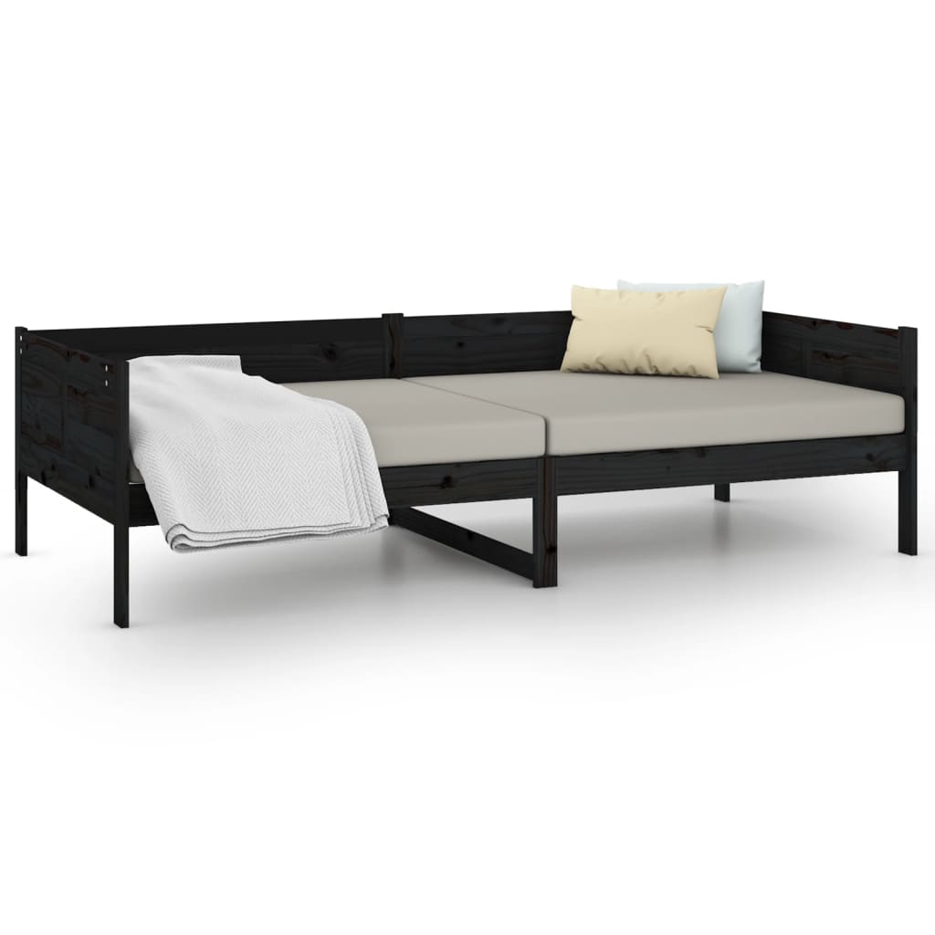 Day Bed without Mattress Black Solid Wood Pine 90x190 cm