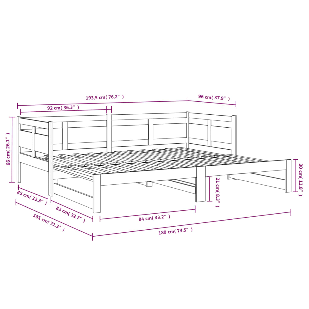 Pull-out Day Bed without Mattress Honey Brown 2x(90x190) cm