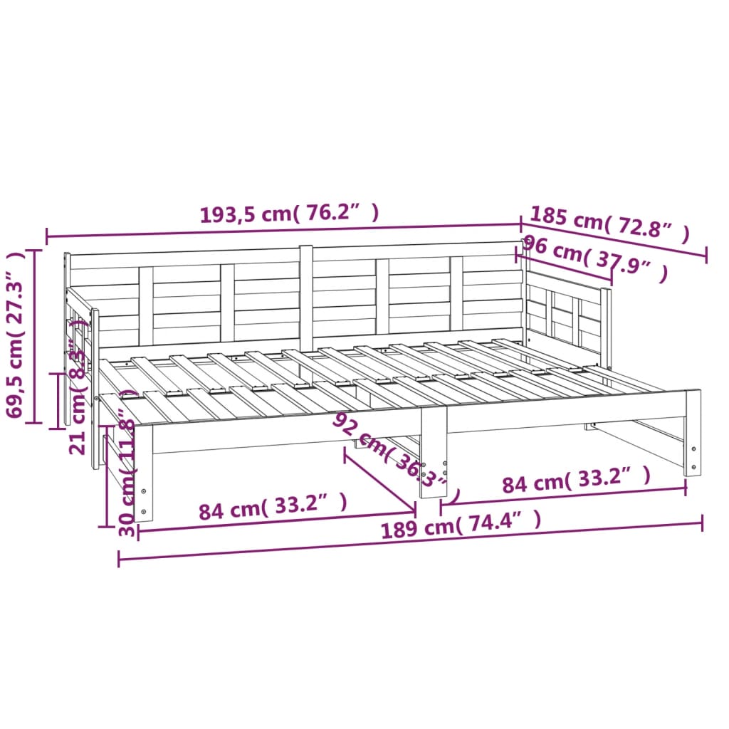 Pull-out Day Bed without Mattress Honey Brown 2x(90x190) cm