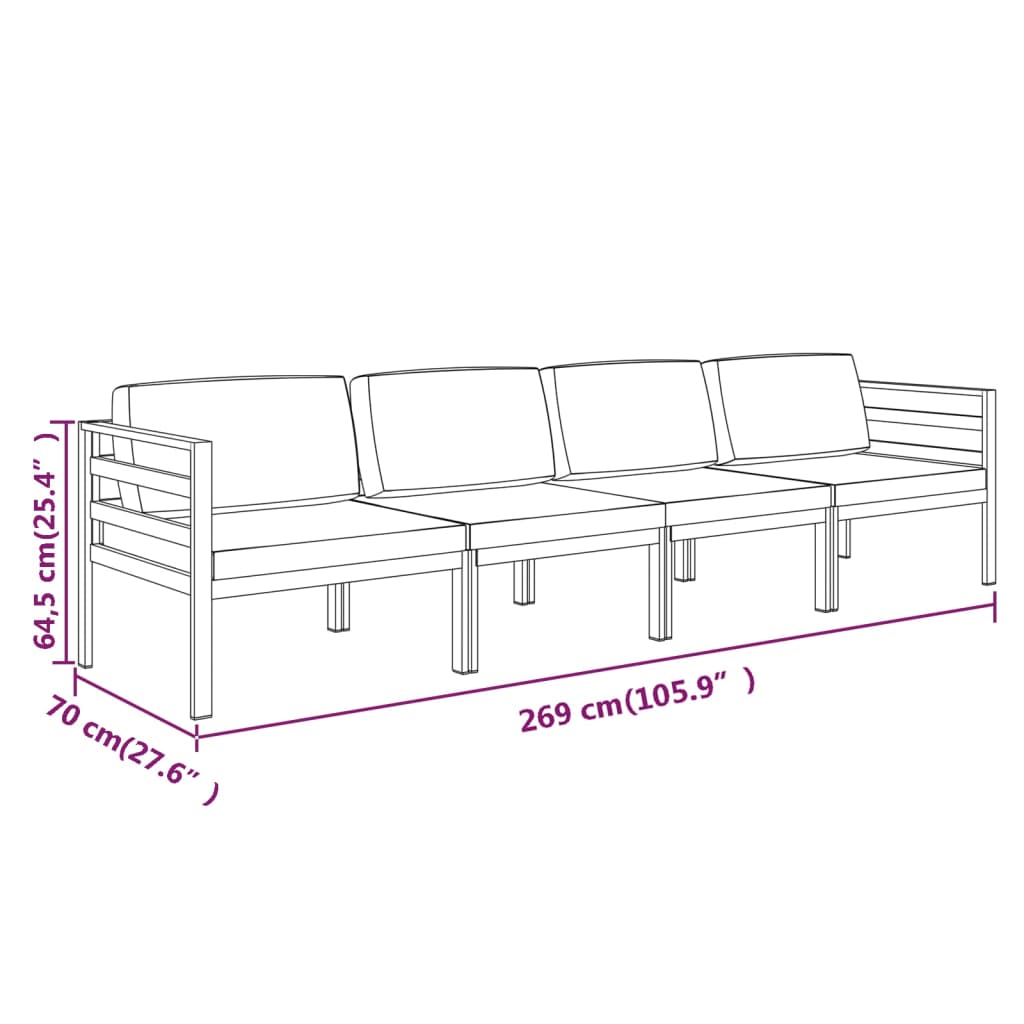 4 Piece Garden Lounge Set with Cushions Aluminium Anthracite