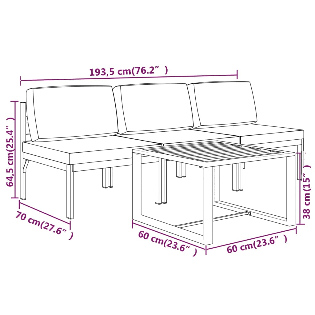 4 Piece Garden Lounge Set with Cushions Aluminium Anthracite