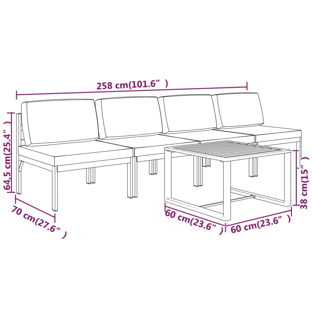 5 Piece Garden Lounge Set with Cushions Aluminium Anthracite