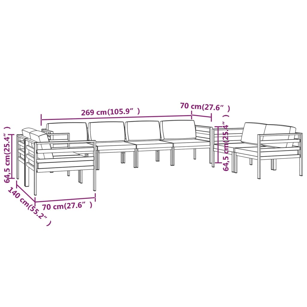 8 Piece Garden Lounge Set with Cushions Aluminium Anthracite