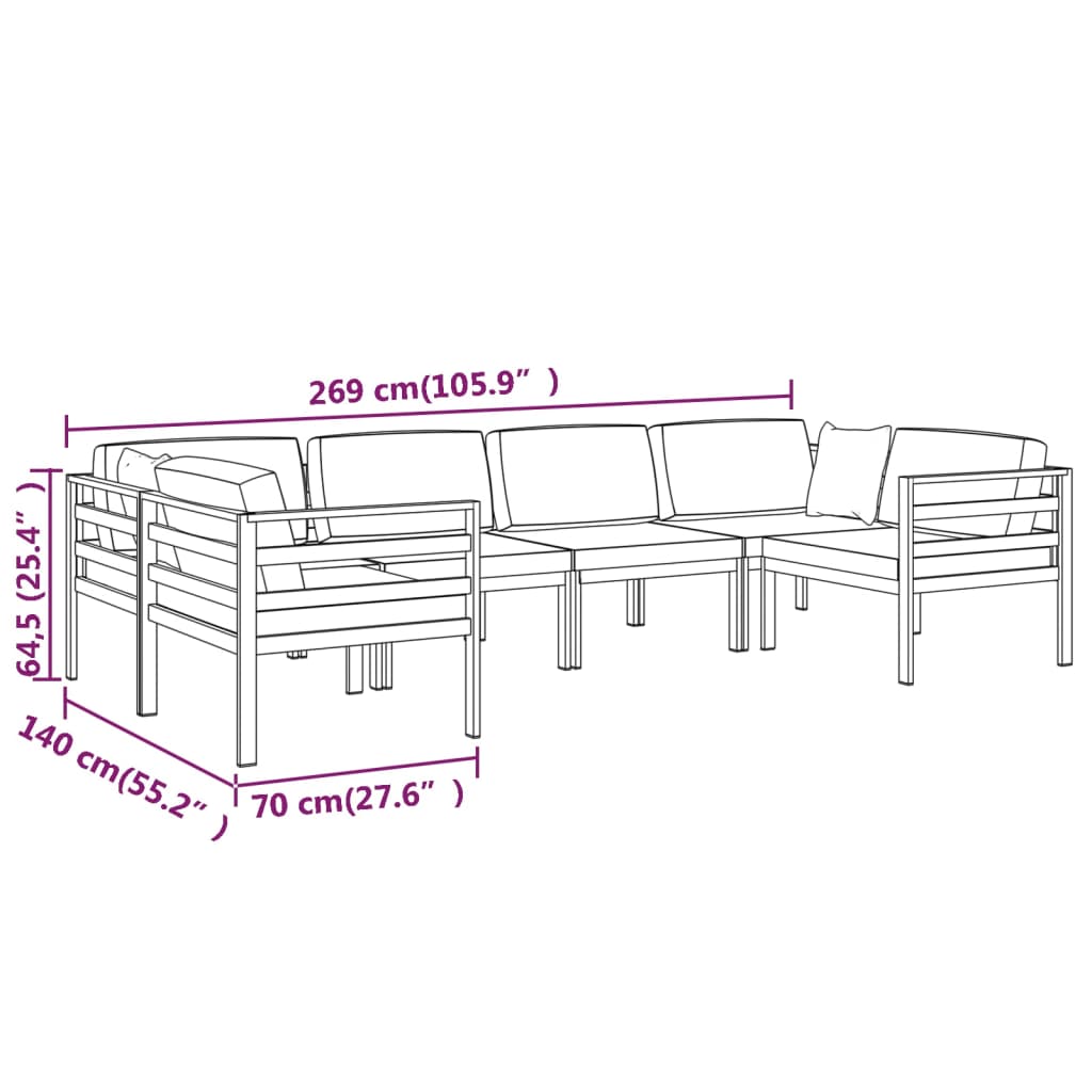 6 Piece Garden Lounge Set with Cushions Aluminium Anthracite