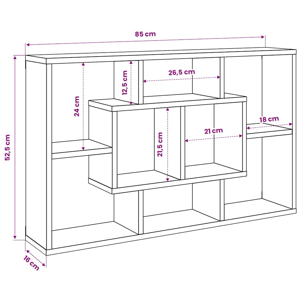 Wall Shelf Black 85x16x52.5 cm Engineered Wood