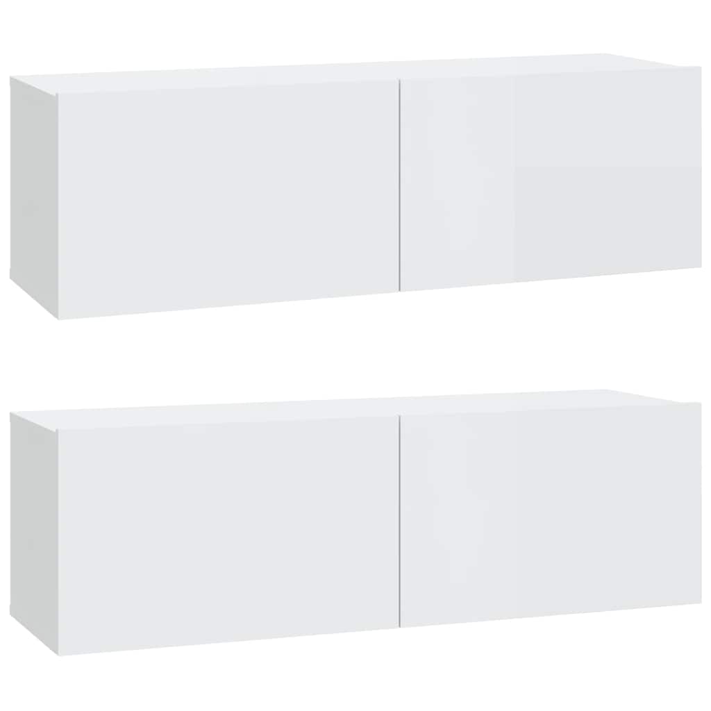 Wall TV Cabinets 2 pcs High Gloss White 100x30x30 cm Engineered Wood