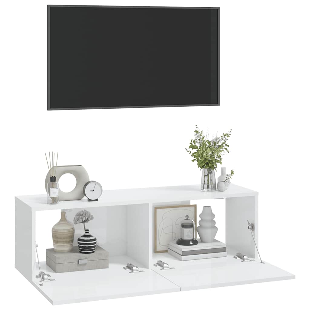 Wall TV Cabinets 2 pcs High Gloss White 100x30x30 cm Engineered Wood