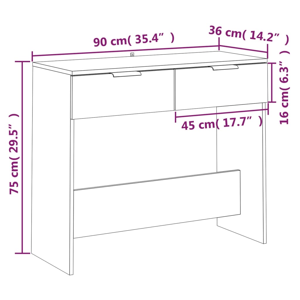 Console Table High Gloss White 90x36x75 cm Engineered Wood