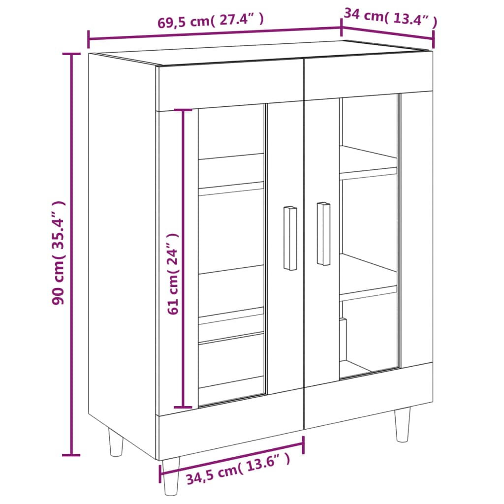 Sideboard High Gloss White 69.5x34x90 cm Engineered Wood