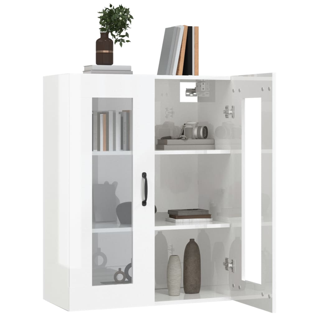 Hanging Wall Cabinet High Gloss White 69.5x34x90 cm