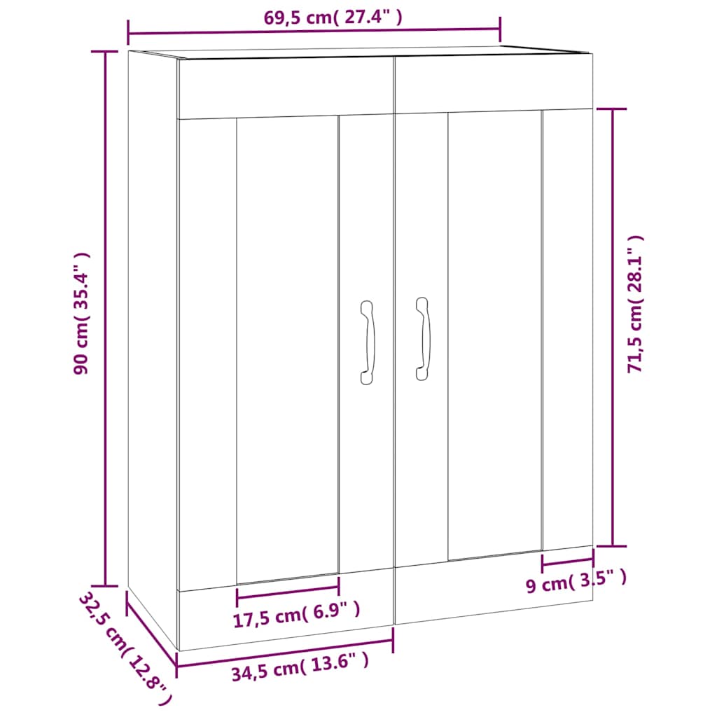 Hanging Wall Cabinet Black 69.5x32.5x90 cm
