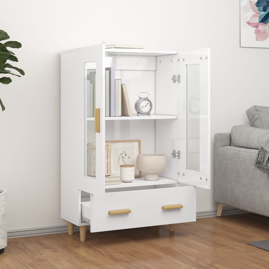 Highboard High Gloss White 70x31x115 cm Engineered Wood