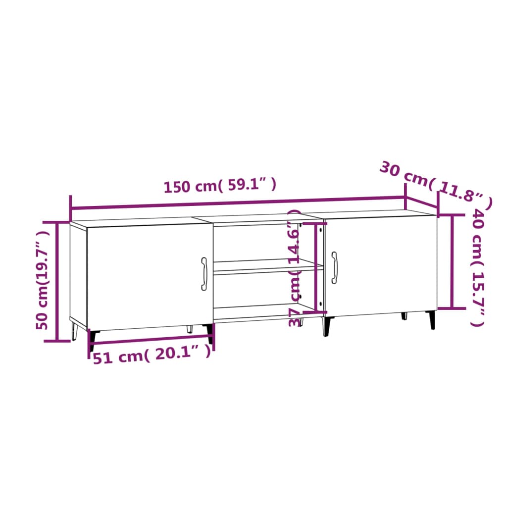 TV Cabinet High Gloss White 150x30x50 cm Engineered Wood