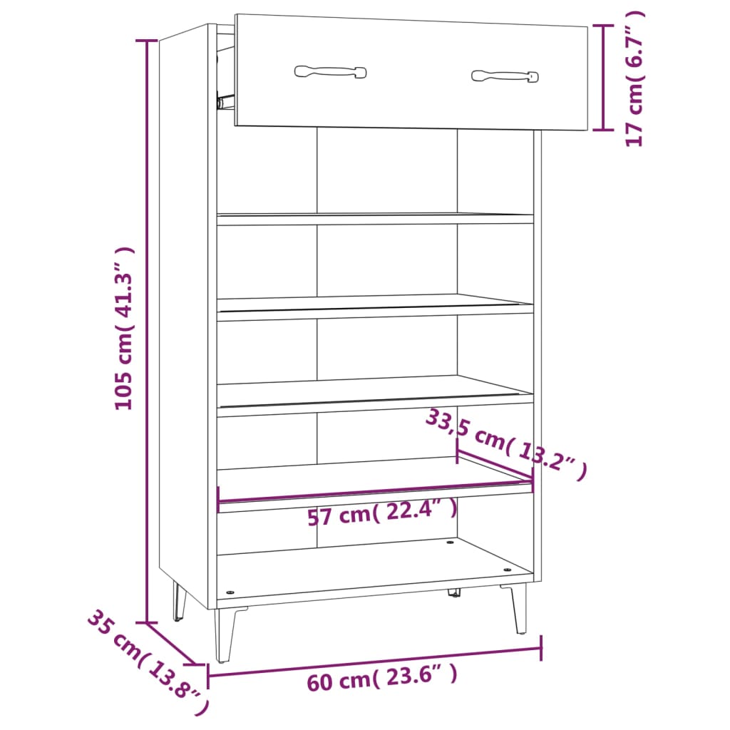 Shoe Cabinet Black 60x35x105 cm Engineered Wood