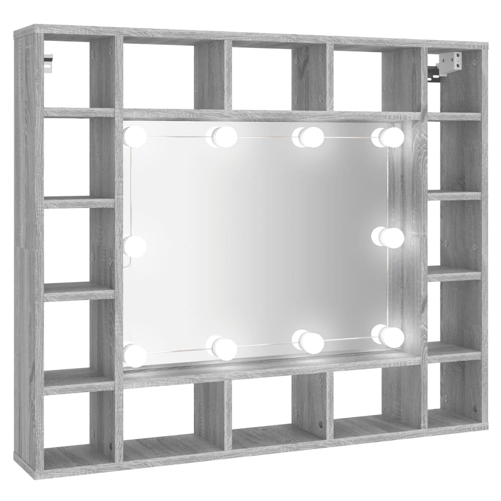 Mirror Cabinet with LED Grey Sonoma 91x15x76.5 cm