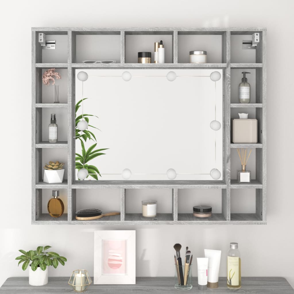 Mirror Cabinet with LED Grey Sonoma 91x15x76.5 cm
