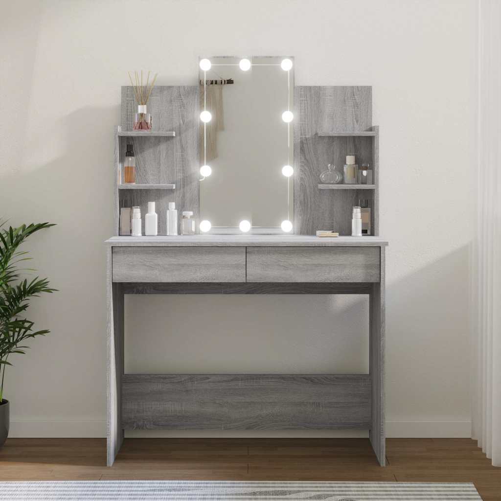 Dressing Table with LED Grey Sonoma 96x40x142 cm