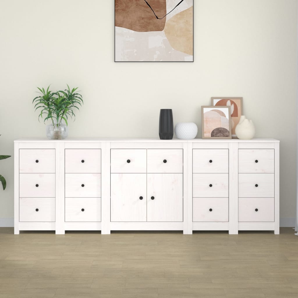 Sideboard White 230x35x80 cm Solid Wood Pine