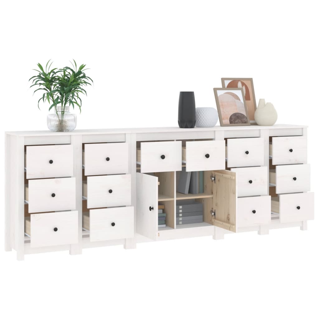 Sideboard White 230x35x80 cm Solid Wood Pine