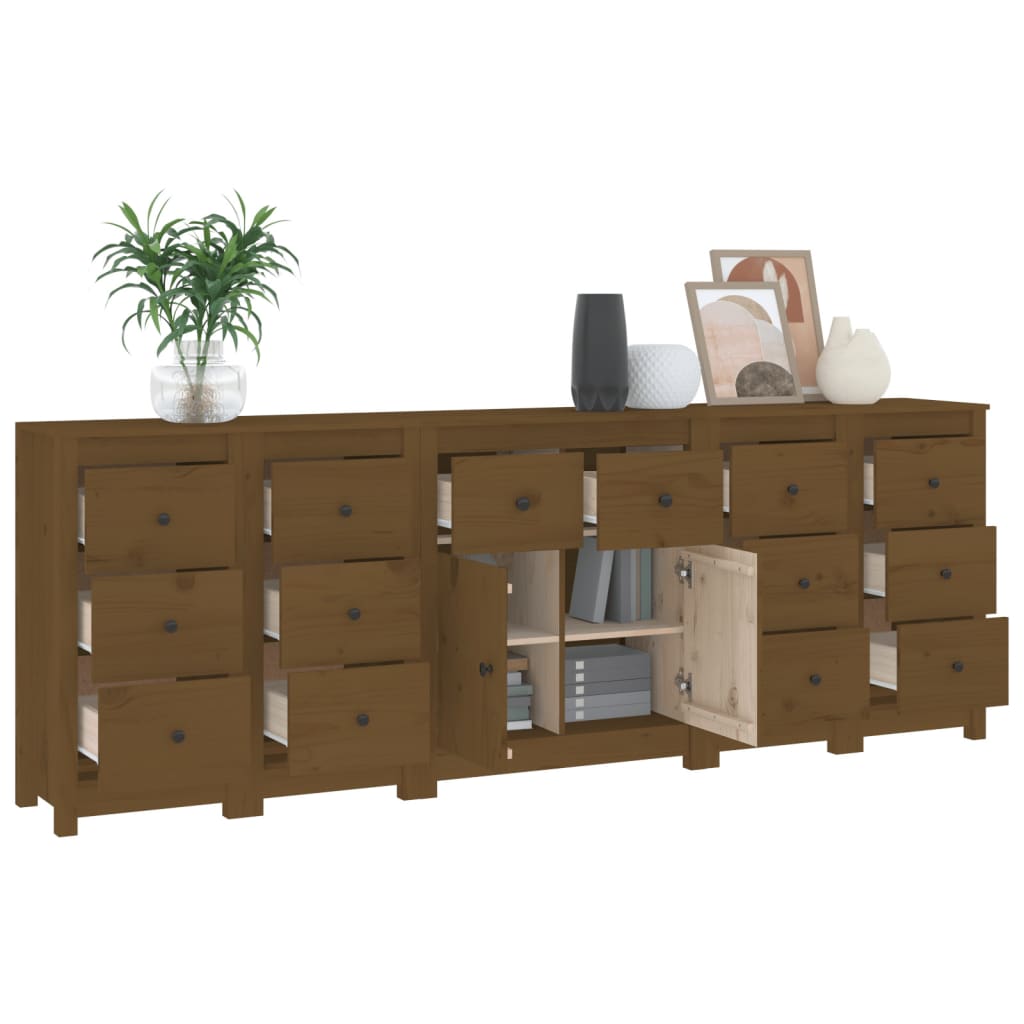 Sideboard Honey Brown 230x35x80 cm Solid Wood Pine