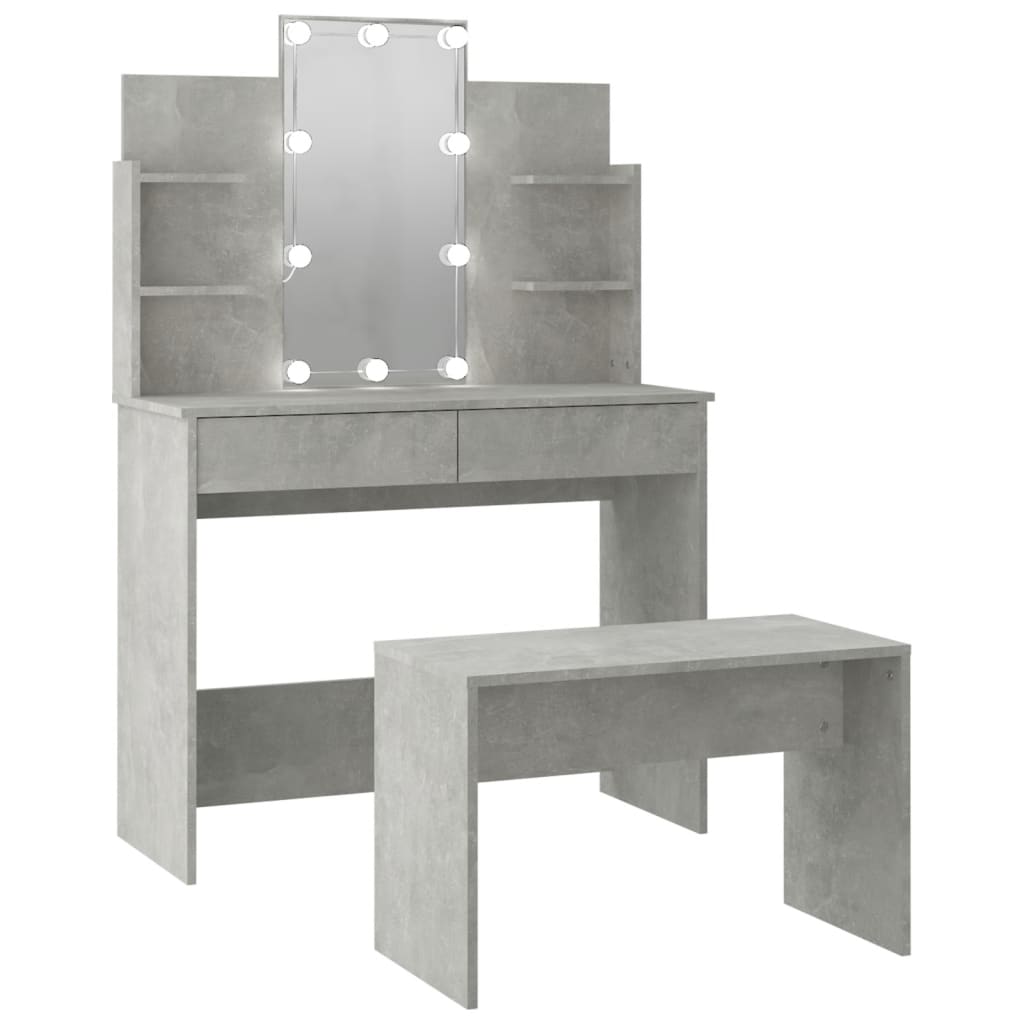 Dressing Table Set with LED Concrete Grey Engineered Wood
