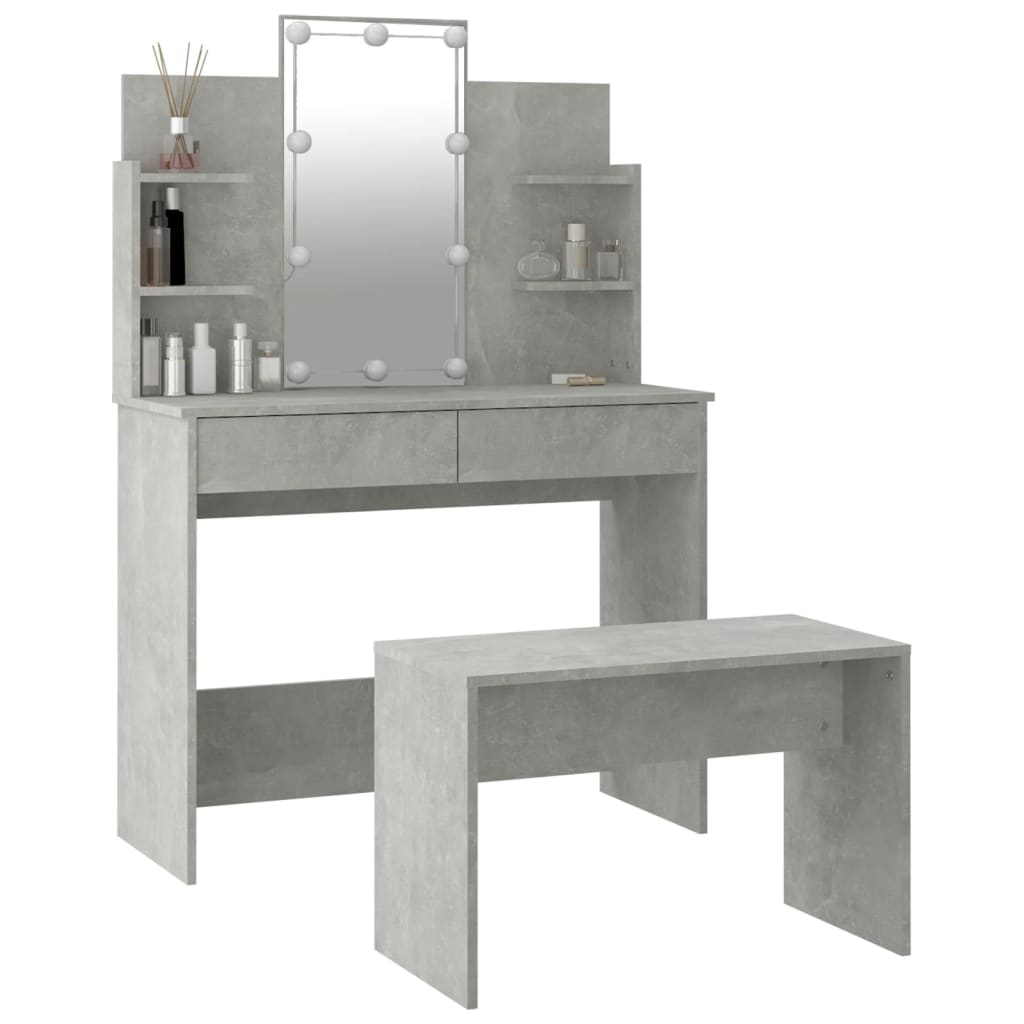 Dressing Table Set with LED Concrete Grey Engineered Wood